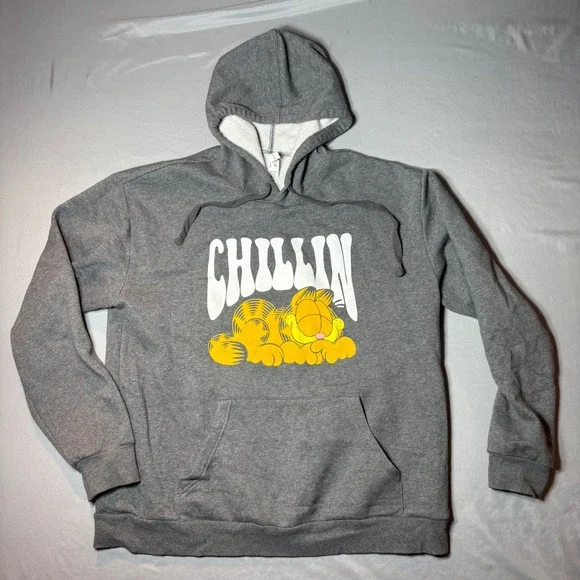 Alternative Y2K Garfield Chillin Graphic Hoodie XL Grey Heathered Sweatshirt - Picture 1 of 6